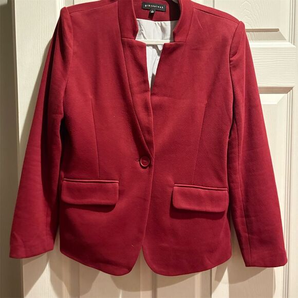 Gibsonlook Women's Red Blazer Size L Long Sleeve One-Button Tailored Jacket - Picture 1 of 7